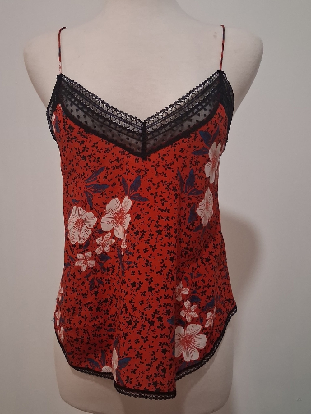 Zadig & Voltaire Red Floral Satin Lace-Trim Cami